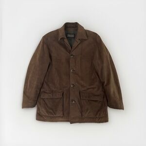 Andrew Fezza Leather Jacket Mens Sz L Brown Coat Flap Pockets